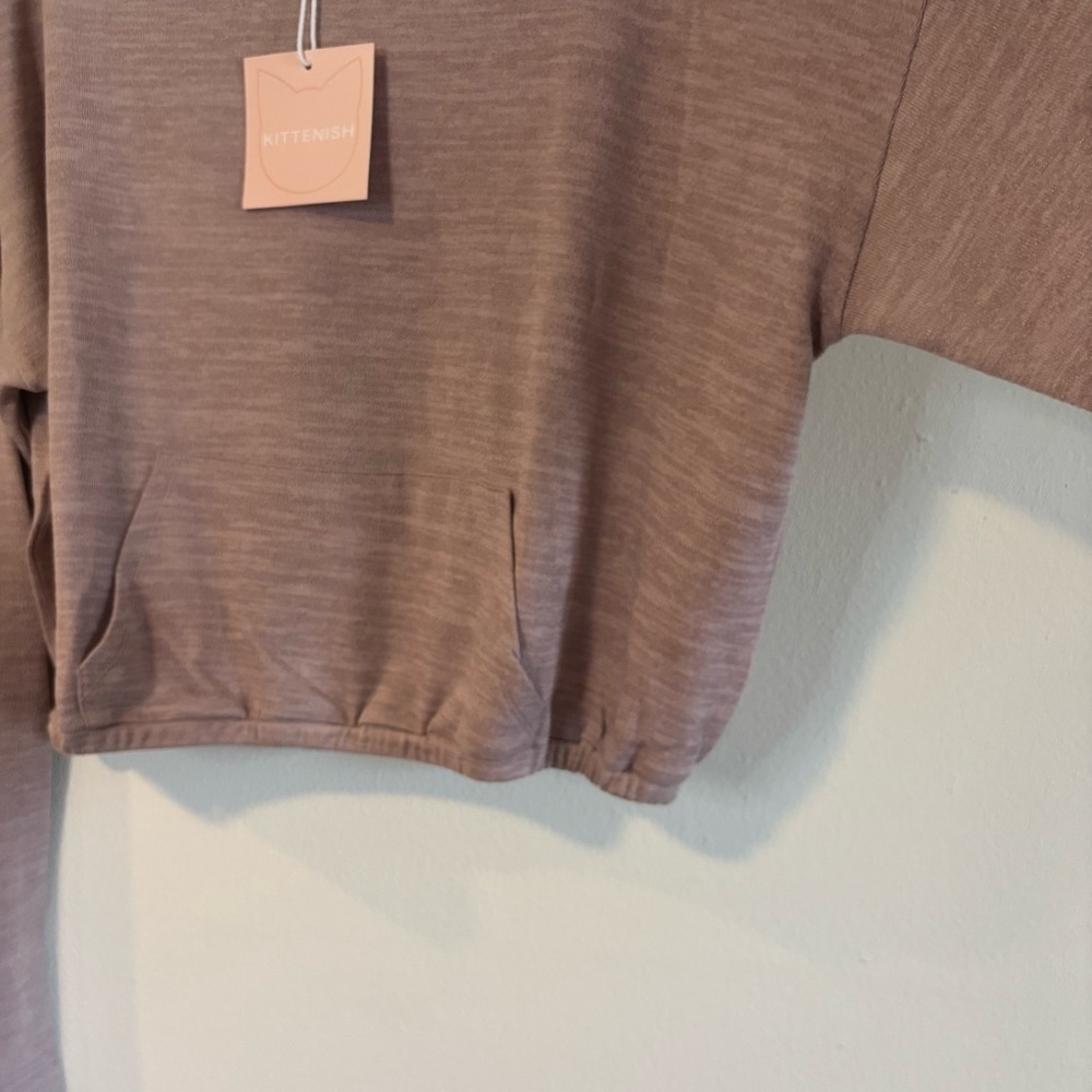 Kittenish Purple Gray Cropped Hoodie Sweatshirt - Picture 3 of 5